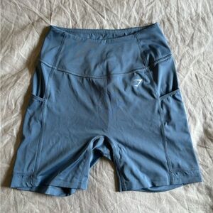 GymShark Pocket Shorts, Size Medium, High-waisted 6” inseam, Denim Blue